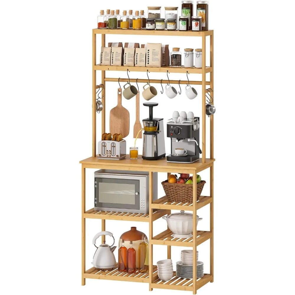 Bakers Rack Bamboo for Kitchen with 12 S-Shaped Hooks Coffee Bar Table Kitchen Microwave Stand Open Storage Shelves
Bakers Rack Bamboo for Kitchen with 12 S-Shaped Hooks Coffee Bar Table Kitchen Microwave Stand Open Storage Shelves