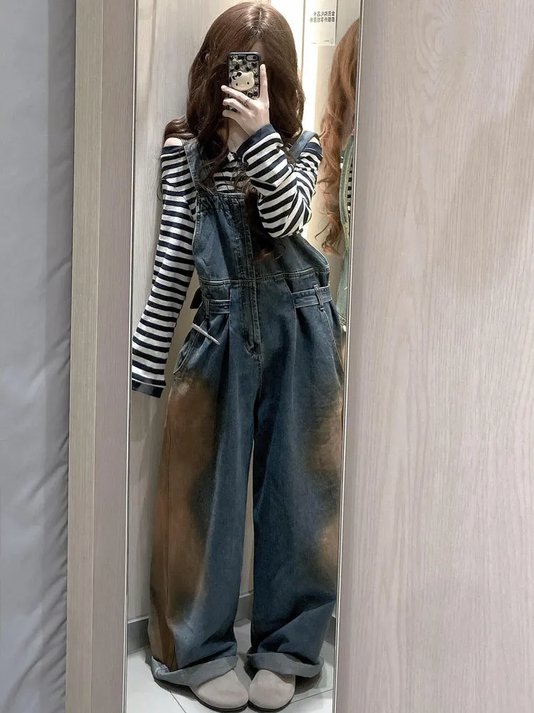 Workwear Denim Overalls for Women Vintage High Waist Washed Wide Leg Jumpsuit American Style Gradient Loose Rompers
Workwear Denim Overalls for Women Vintage High Waist Washed Wide Leg Jumpsuit American Style Gradient Loose Rompers