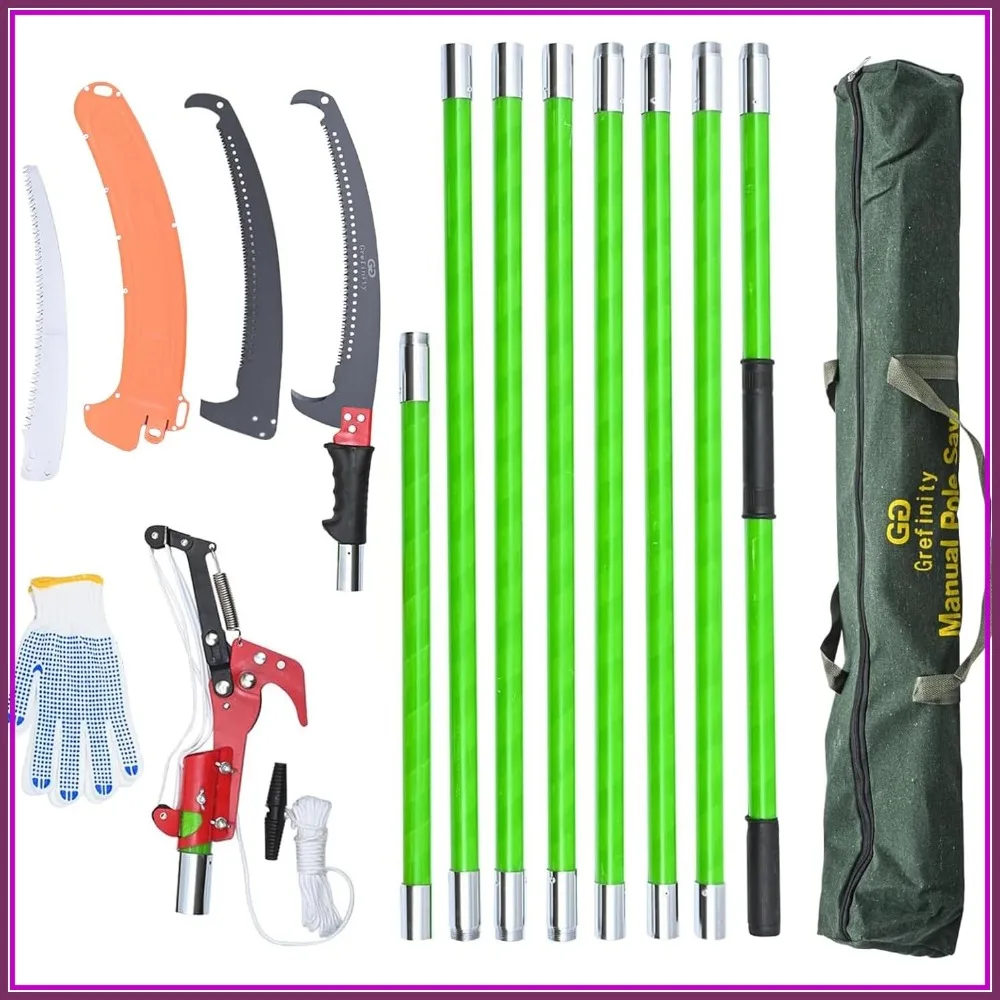 27 FT Manual Pole Saw for Tree Trimming, 8 Fiberglass Handles, Sharp Steel Blade & Scissors, Extendable Design
27 FT Manual Pole Saw for Tree Trimming, 8 Fiberglass Handles, Sharp Steel Blade & Scissors, Extendable Design