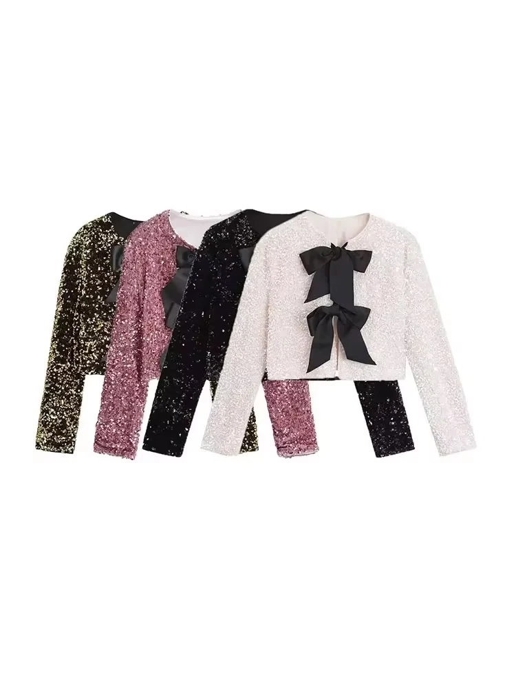 Осенняя новая женская укороченная куртка с длинными рукавами и блестками, пальто с круглым вырезом, женская верхняя одежда, шикарные топы
Осенняя новая женская укороченная куртка с длинными рукавами и блестками, пальто с круглым вырезом, женская верхняя одежда, шикарные топы