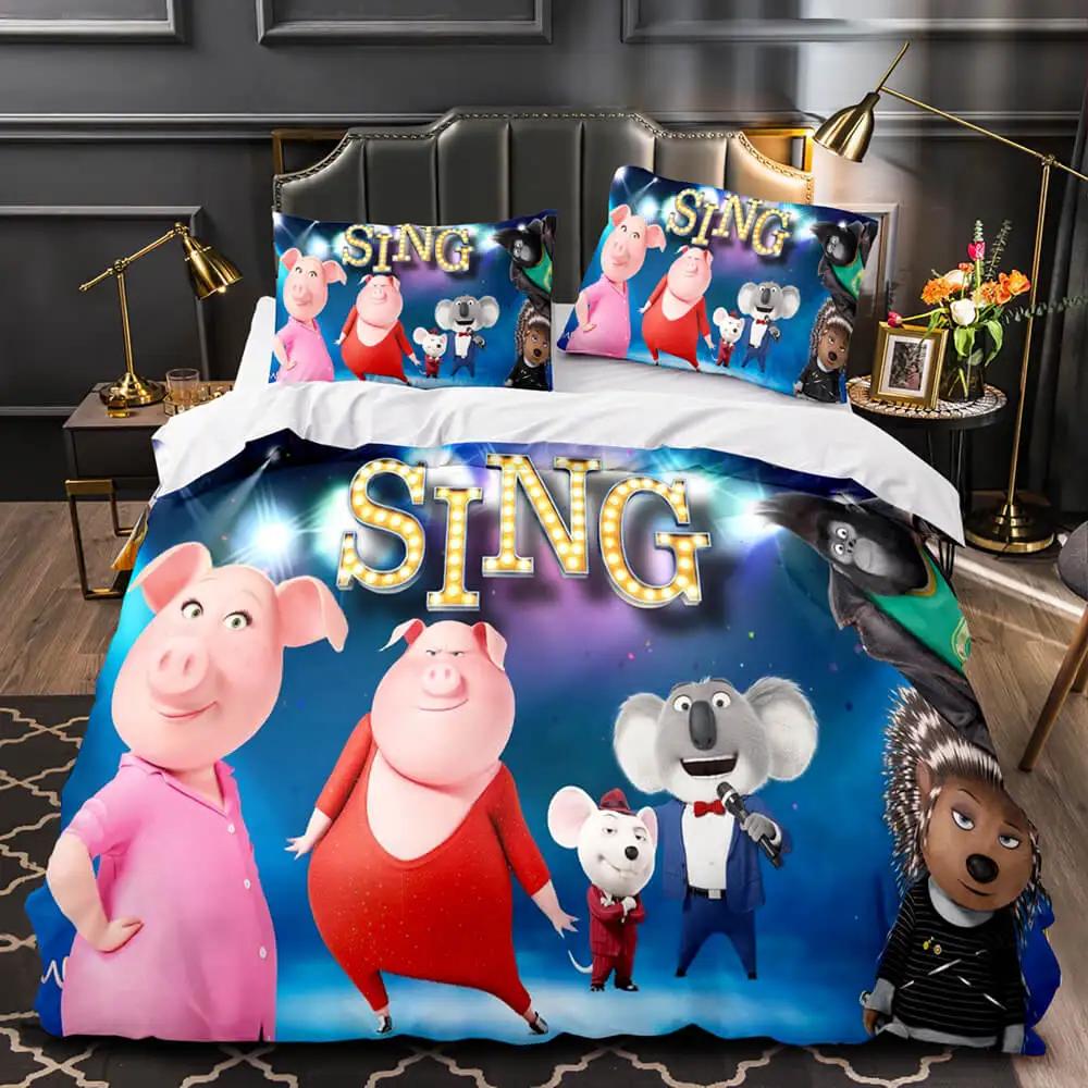 Sing2 мультфильм фильм пододеяльник изысканная цифровая печать животные пение комплект постельного белья одеяло кровать детский подарок для мальчиков
Sing2 мультфильм фильм пододеяльник изысканная цифровая печать животные пение комплект постельного белья одеяло кровать детский подарок для мальчиков