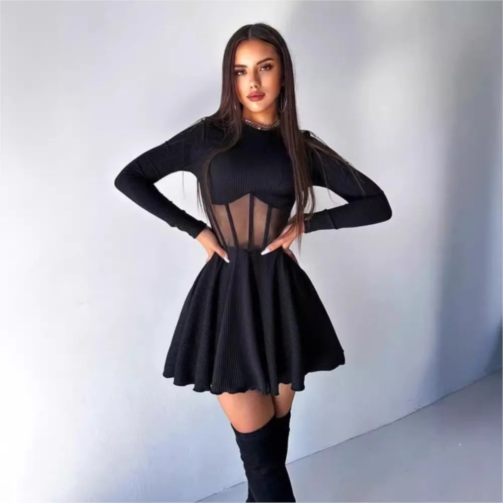 Mesh Splicing Short A-line Dress Women's Autumn Winter New Fashion Round Neck Long Sleeved Frock Vestidos De Fiesta Elegantes
Mesh Splicing Short A-line Dress Women's Autumn Winter New Fashion Round Neck Long Sleeved Frock Vestidos De Fiesta Elegantes