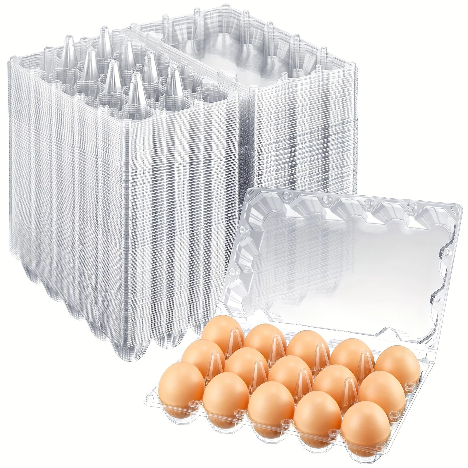 Bulk Pack of 200 Transparent Egg Cartons Made of Plastic, Designed to Securely Hold Chicken Eggs. These Blank Cartons Are Ideal for Use in Farms, Markets, Or for Storing in Home Refrigerators, Featuring a Layout of 3 by 5 Grids
Bulk Pack of 200 Transparent Egg Cartons Made of Plastic, Designed to Securely Hold Chicken Eggs. These Blank Cartons Are Ideal for Use in Farms, Markets, Or for Storing in Home Refrigerators, Featuring a Layout of 3 by 5 Grids