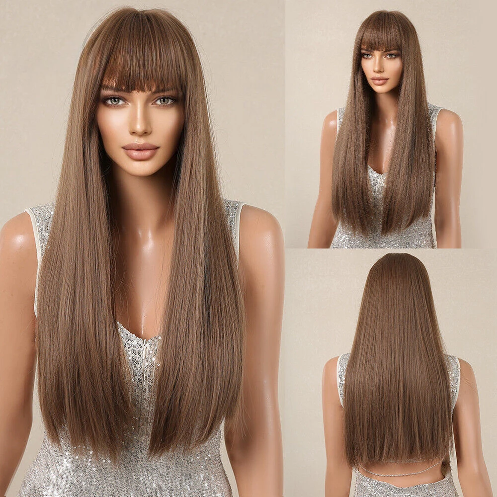 Long Straight Wigs Ombre Brown Full Hair Wig with Bangs Dark Root Synthetic
Long Straight Wigs Ombre Brown Full Hair Wig with Bangs Dark Root Synthetic