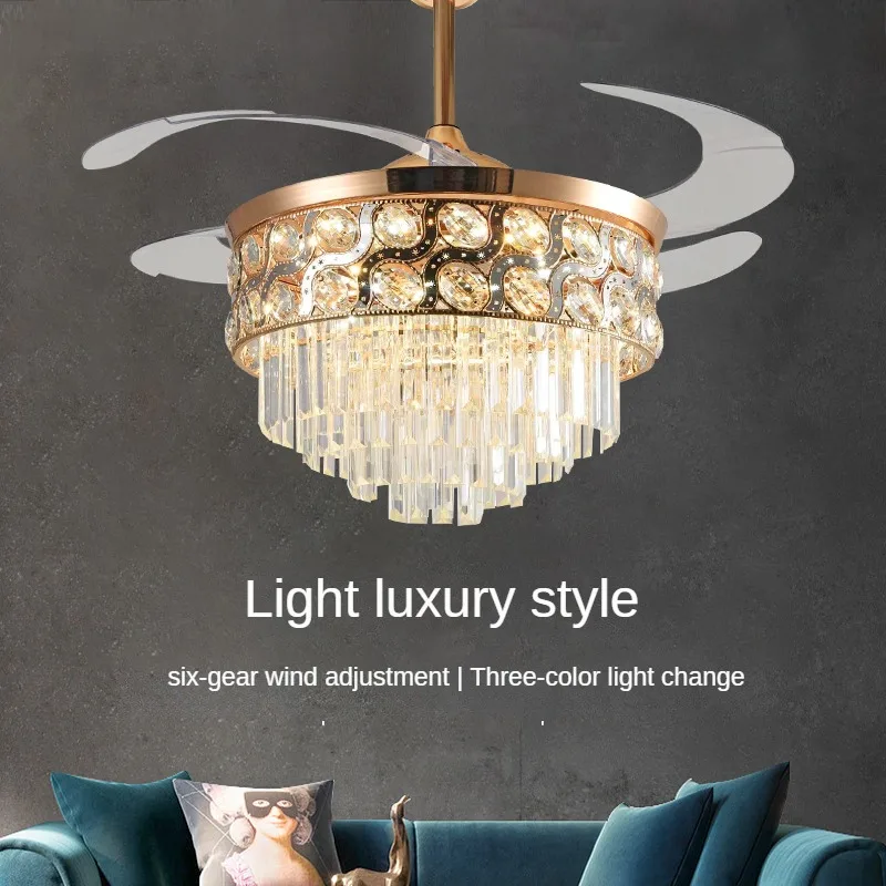Luxury Gold Crystal Chandelier Fan Invisible Fan Blade Remote Control 42 inch Living Room Silent Ceiling Fan
Luxury Gold Crystal Chandelier Fan Invisible Fan Blade Remote Control 42 inch Living Room Silent Ceiling Fan