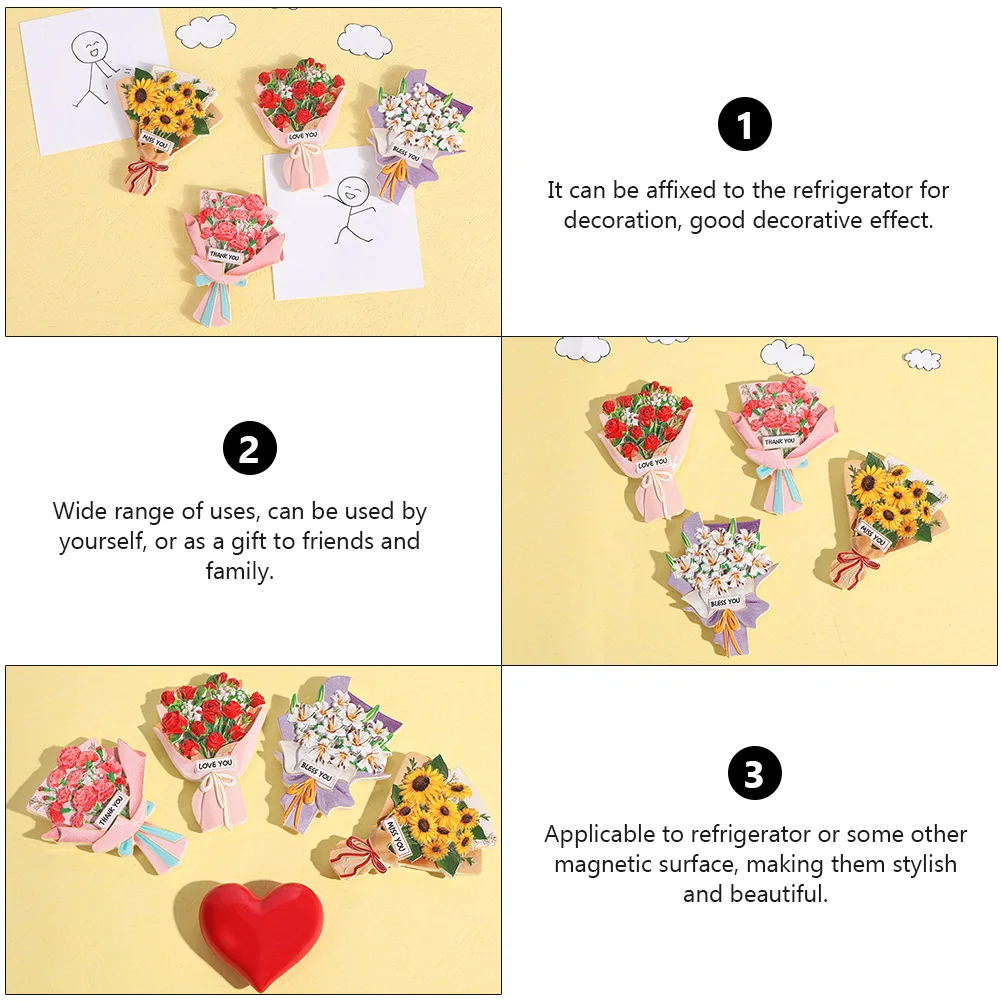 4 PCS Three-dimensional Fridge Magnet Bouquet Resin Magnetic Refrigerator Patch 
4 PCS Three-dimensional Fridge Magnet Bouquet Resin Magnetic Refrigerator Patch