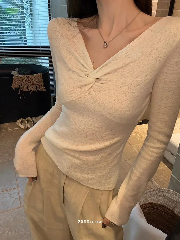 Женский вязаный топ с v-образным вырезом и закрученным узлом, двусторонний белый свитер, облегающий свитер для поездок на работу, длинный све, стандартная длина
Женский вязаный топ с v-образным вырезом и закрученным узлом, двусторонний белый свитер, облегающий свитер для поездок на работу, длинный све, стандартная длина