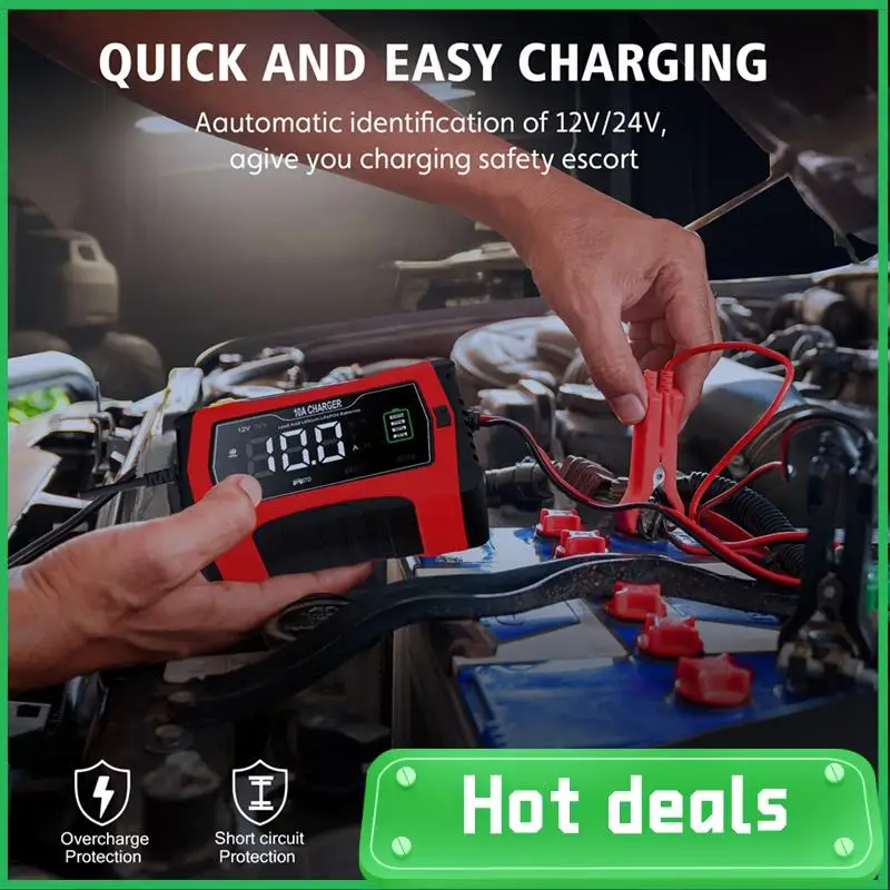 10A Automatic Charging For Lithium Lifepo4 GEL Lead-Acid Batteries 12V 24V Motorcycle Charger Car Battery Charger
10A Automatic Charging For Lithium Lifepo4 GEL Lead-Acid Batteries 12V 24V Motorcycle Charger Car Battery Charger