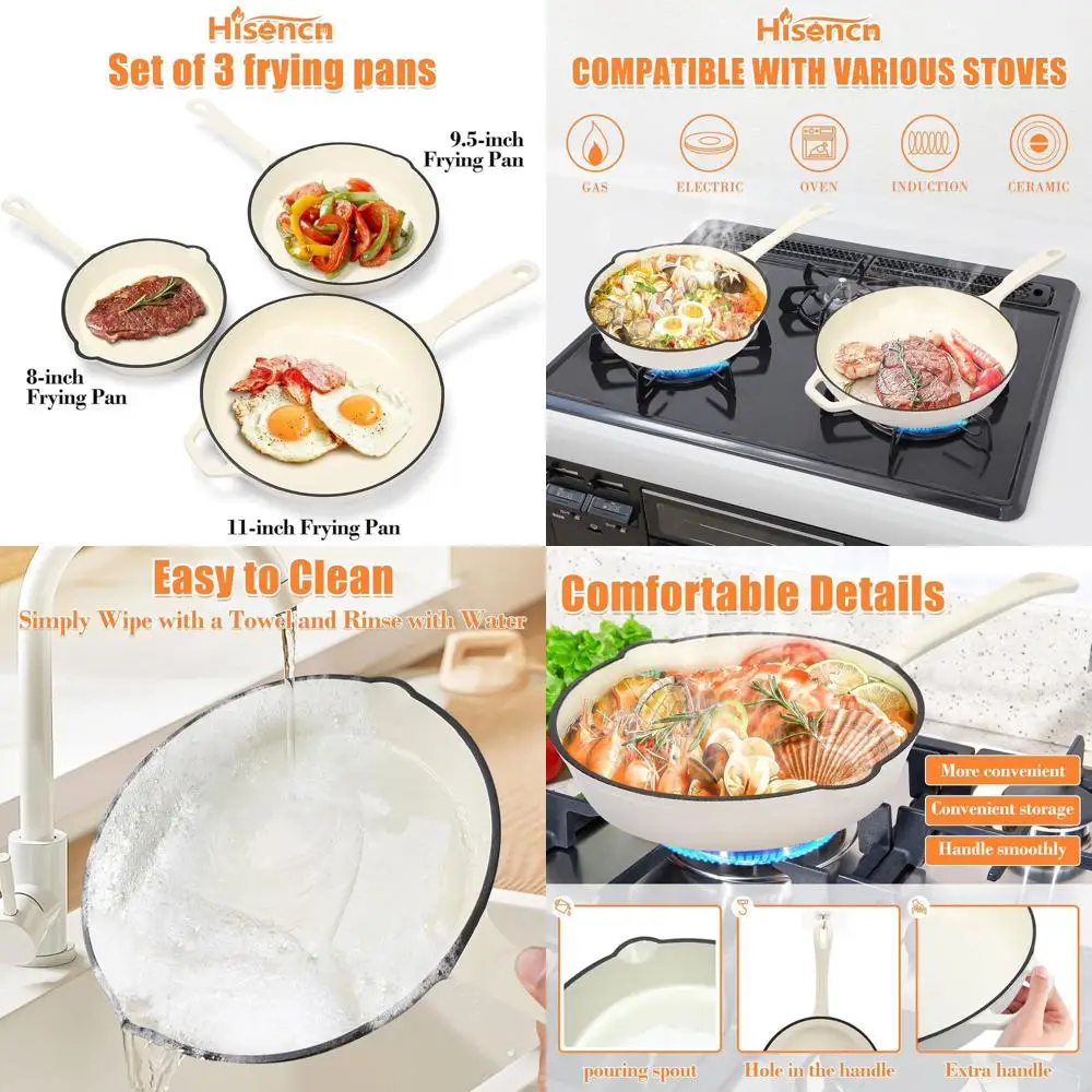 Nonstick 3-Piece Cast Iron Skillet Set - Oven and Induction Safe, Cream White Cookware for Gas, Electric, Ceramic Stovetops, PFO
Nonstick 3-Piece Cast Iron Skillet Set - Oven and Induction Safe, Cream White Cookware for Gas, Electric, Ceramic Stovetops, PFO