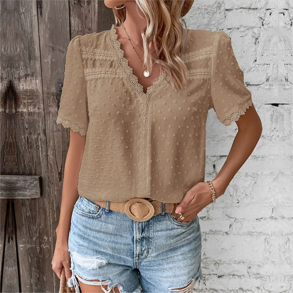 Women Fashion Solid Color Blouses Shirts Casual V Neck Short Sleeve Tops Ladies Summer Boho Sweet Female Chic Blouse Clothing
Women Fashion Solid Color Blouses Shirts Casual V Neck Short Sleeve Tops Ladies Summer Boho Sweet Female Chic Blouse Clothing