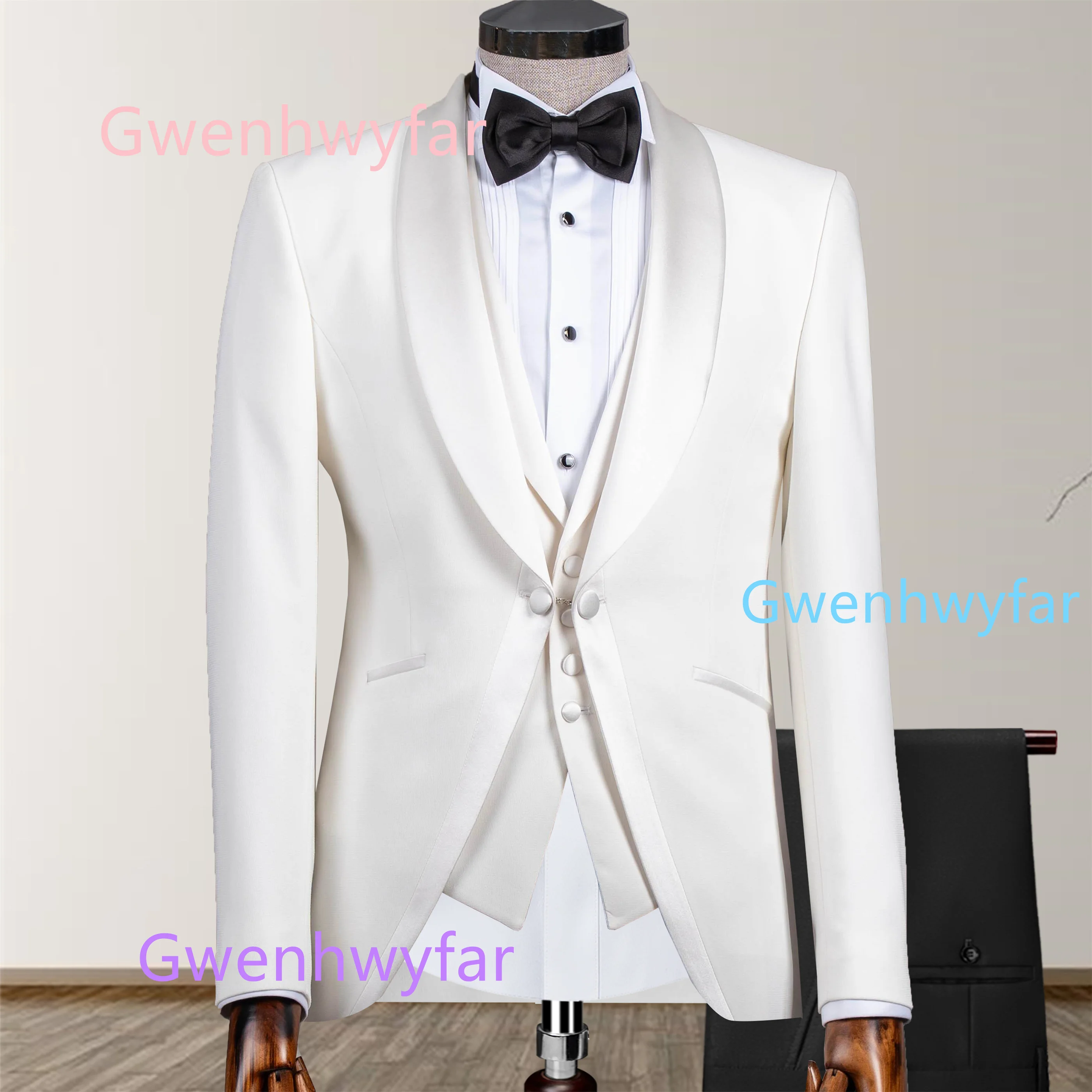 G&N 2026 Новые мужские свадебные костюмы, комплект из 3 предметов с шальным воротником, жилетом цвета слоновой кости и черными брюками, элегантные мужские бальные смокинги
G&N 2026 Новые мужские свадебные костюмы, комплект из 3 предметов с шальным воротником, жилетом цвета слоновой кости и черными брюками, элегантные мужские бальные смокинги