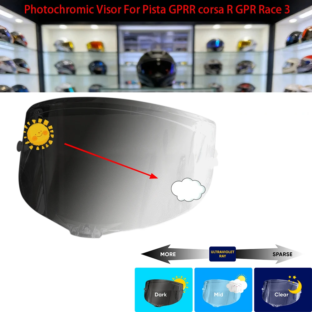 Photochromic Visor For AGV Pista GPRR corsa R GPR Race 3 Motorcycle Helmet Uv Protection Lens Resistant Photochromic Visor
Photochromic Visor For AGV Pista GPRR corsa R GPR Race 3 Motorcycle Helmet Uv Protection Lens Resistant Photochromic Visor