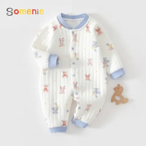 Vestiti della tuta del bambino Ispessimento invernale 100% cotone Ragazzi Ragazze Simpatico orso stampato Pagliaccetto Tutina infantile Tendenza primaverile 1-3-6-9-12M