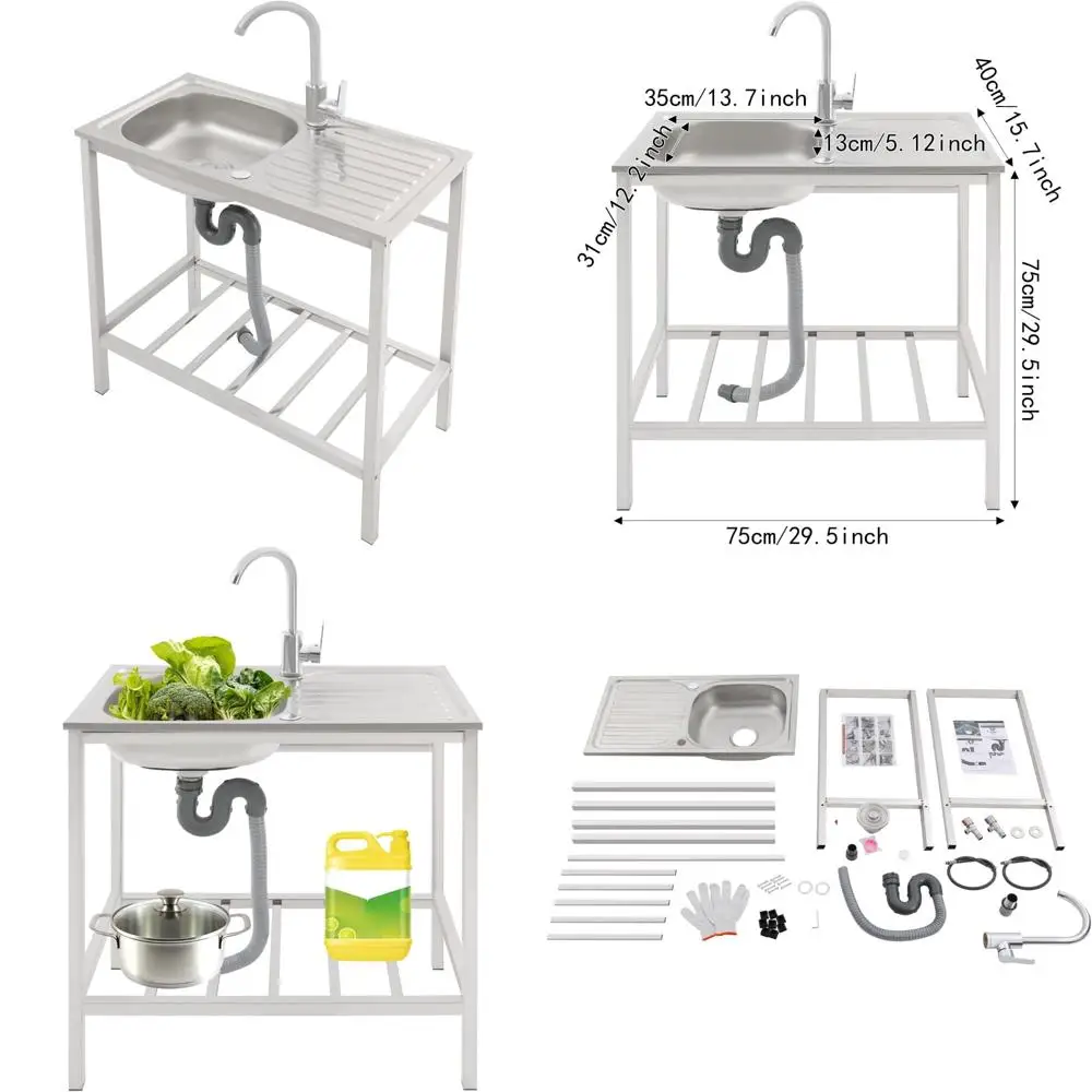 Stainless Steel Single Bowl Kitchen Sink - Commercial Grade Utility Basin with 360° Swivel for Hand Washing
Stainless Steel Single Bowl Kitchen Sink - Commercial Grade Utility Basin with 360° Swivel for Hand Washing