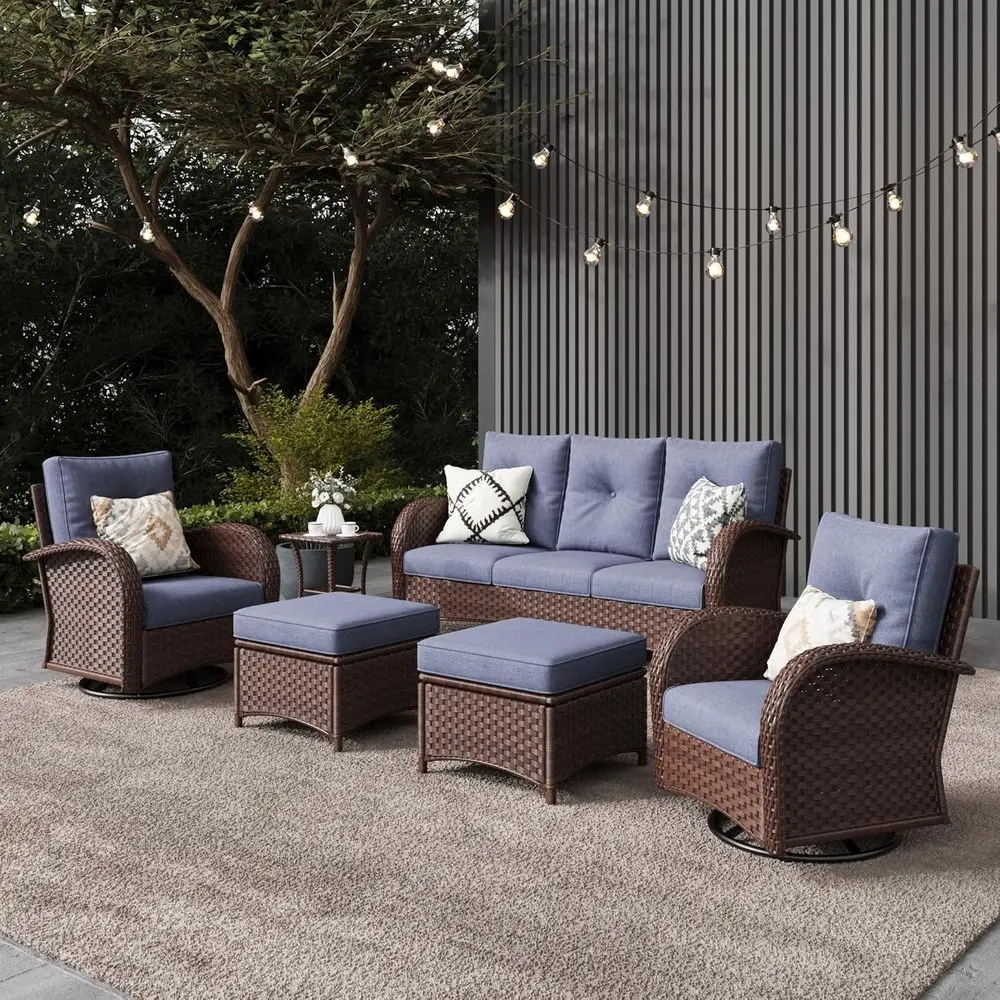 6-Piece Outdoor Patio Furniture Set, Rattan Wicker Sectional with Swivel Rocker Chairs
6-Piece Outdoor Patio Furniture Set, Rattan Wicker Sectional with Swivel Rocker Chairs
