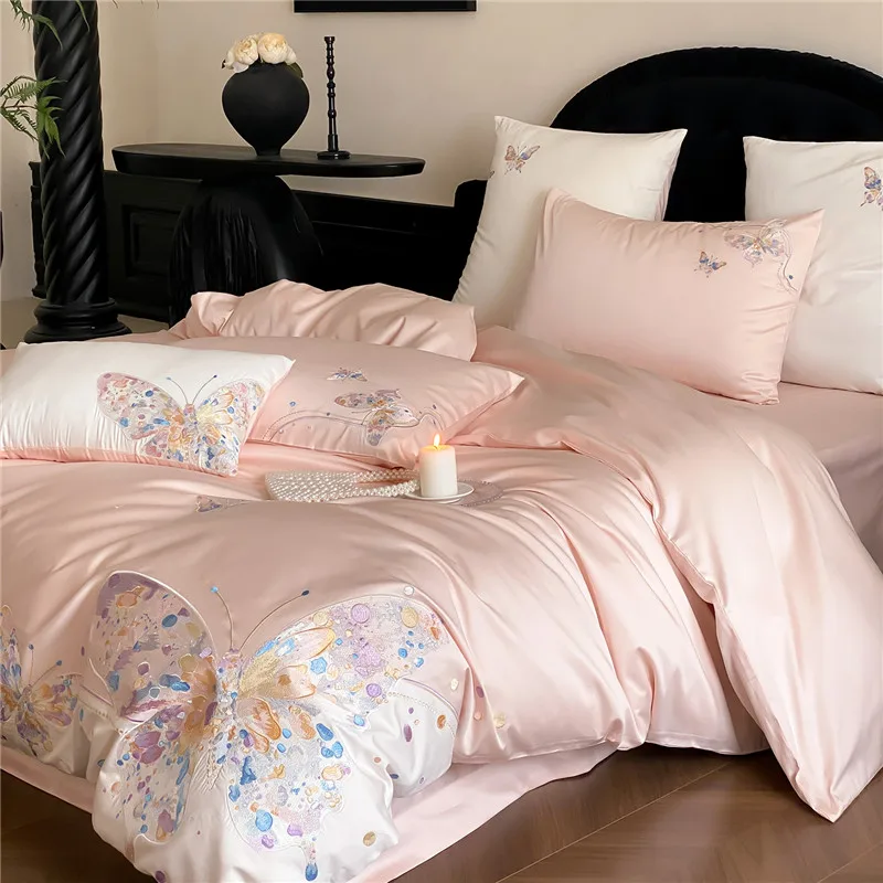 Premium 600TC Egyptian Cotton Luxury Pink Butterfly Embroidery Bedding Set Duvet Cover Set Flat/Fitted Bed Sheet Pillowcases
Premium 600TC Egyptian Cotton Luxury Pink Butterfly Embroidery Bedding Set Duvet Cover Set Flat/Fitted Bed Sheet Pillowcases