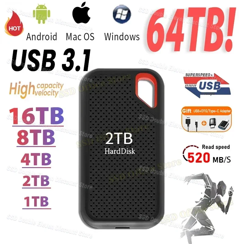 New E61 Portable Original SSD 1TB Hard Drive 2TB 8TB External SSD Type-C USB 3.1 M.2 for Laptop/Phone/mac Flash Memory Disk
New E61 Portable Original SSD 1TB Hard Drive 2TB 8TB External SSD Type-C USB 3.1 M.2 for Laptop/Phone/mac Flash Memory Disk