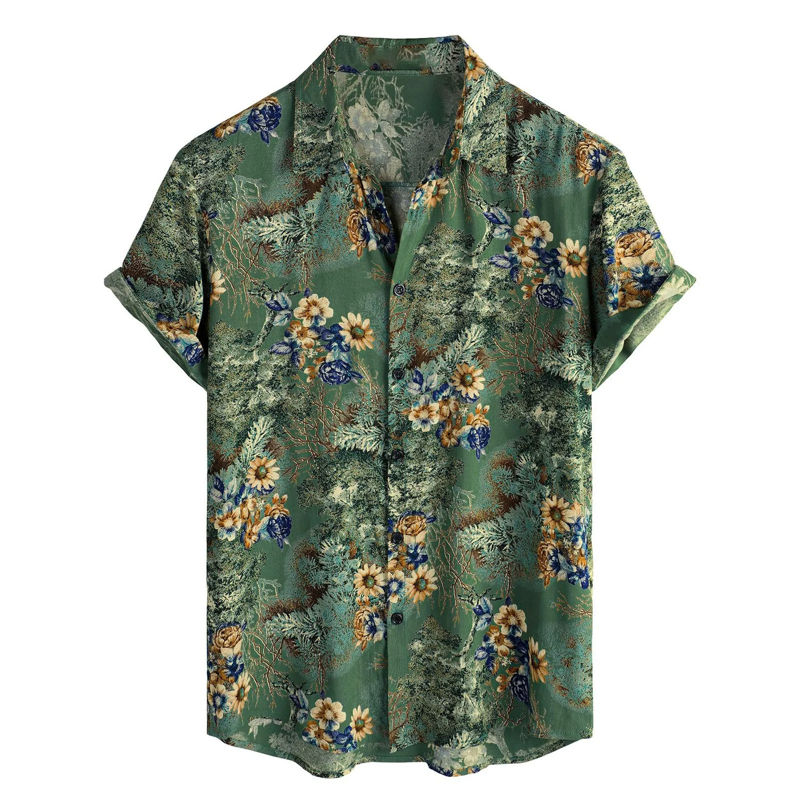 3D Digital Printed Men's Short Sleeved Shirt - Retro Flower Pattern 10