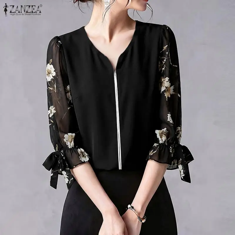 ZANZEA Womens Elegant Blouses Floral Printed 3/4 Puff Sleeve V-Neck Casual Pullover Tops Summer Sophisticated Blusas de Mujer
ZANZEA Womens Elegant Blouses Floral Printed 3/4 Puff Sleeve V-Neck Casual Pullover Tops Summer Sophisticated Blusas de Mujer