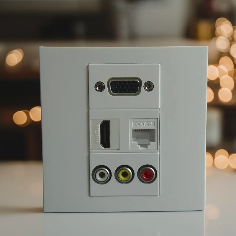 Тип 86. VGA HDMI RJ45 CAT. 6 мультимедийных настенных панелей RCA с прямым подключением и 3 отверстиями, комбинация «мама-мама»
Тип 86. VGA HDMI RJ45 CAT. 6 мультимедийных настенных панелей RCA с прямым подключением и 3 отверстиями, комбинация «мама-мама»