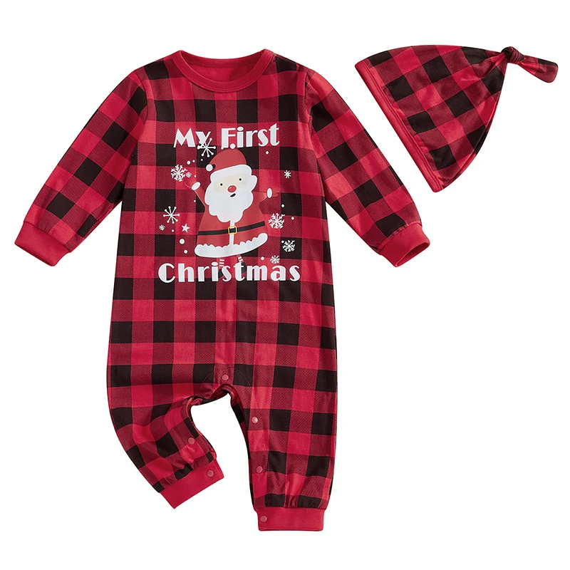 Baby Girls Boys Sweatshirts Rompers Christmas Clothes Plaid Letter Santa Print Long Sleeve Toddler Fall Bodysuits with Hat
Baby Girls Boys Sweatshirts Rompers Christmas Clothes Plaid Letter Santa Print Long Sleeve Toddler Fall Bodysuits with Hat