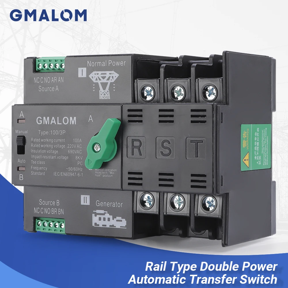 Dual Power Automatic Transfer Switch Rail 2P 3P 4P ATS Electrical Selector Switches Uninterrupted Power 63A 100A 50/60HZ HQ
Dual Power Automatic Transfer Switch Rail 2P 3P 4P ATS Electrical Selector Switches Uninterrupted Power 63A 100A 50/60HZ HQ