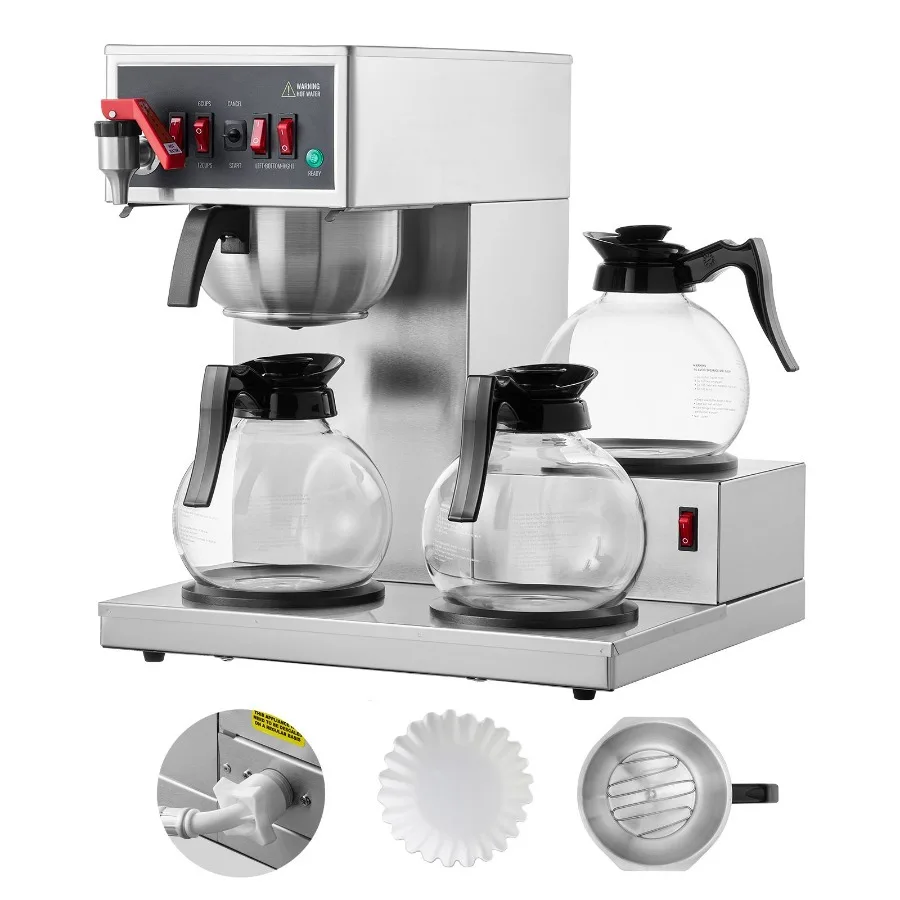 12 Cups Commercial Drip Coffee Maker Coffee Maker Machine with 3 Glass Carafes and 3 Warmer Plates Stainless Steel Pour Over Co
12 Cups Commercial Drip Coffee Maker Coffee Maker Machine with 3 Glass Carafes and 3 Warmer Plates Stainless Steel Pour Over Co