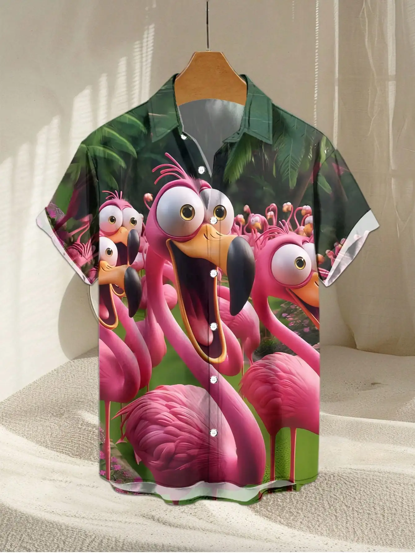 Men's Short Sleeve Casual Shirt with 3D Cartoon Flamingo Print
Men's Short Sleeve Casual Shirt with 3D Cartoon Flamingo Print