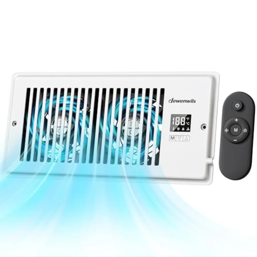 4'' x 10'' Quiet Register Booster Fan with Remote Control and Smart Intelligent Thermostat, 5-Speed Vent Fan Booster, Enhances
4'' x 10'' Quiet Register Booster Fan with Remote Control and Smart Intelligent Thermostat, 5-Speed Vent Fan Booster, Enhances