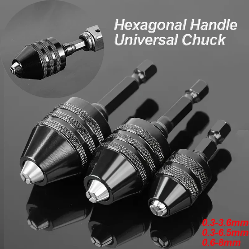 3pcs Black 0.3-3.6/0.3-6.5/0.6-8mm Hexagonal Handle Three Claw Self Centering Electric Drill Quick Change Drill Chuck Accessorie
3pcs Black 0.3-3.6/0.3-6.5/0.6-8mm Hexagonal Handle Three Claw Self Centering Electric Drill Quick Change Drill Chuck Accessorie