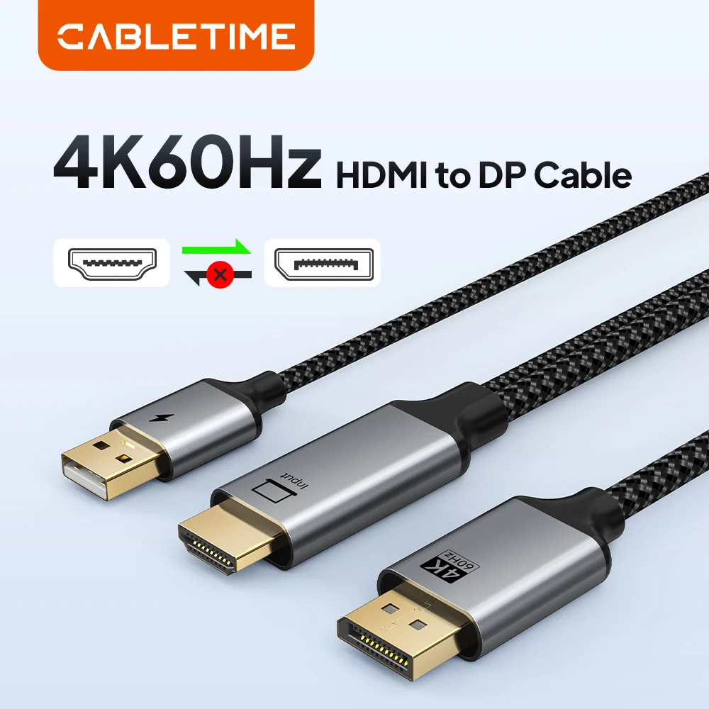 CABLETIME HDMI to DP Cable 4K@60Hz Uni-Diretional Transmission Stable Signal with USB Power fr Laptop PC TV Projector Monitor
CABLETIME HDMI to DP Cable 4K@60Hz Uni-Diretional Transmission Stable Signal with USB Power fr Laptop PC TV Projector Monitor
