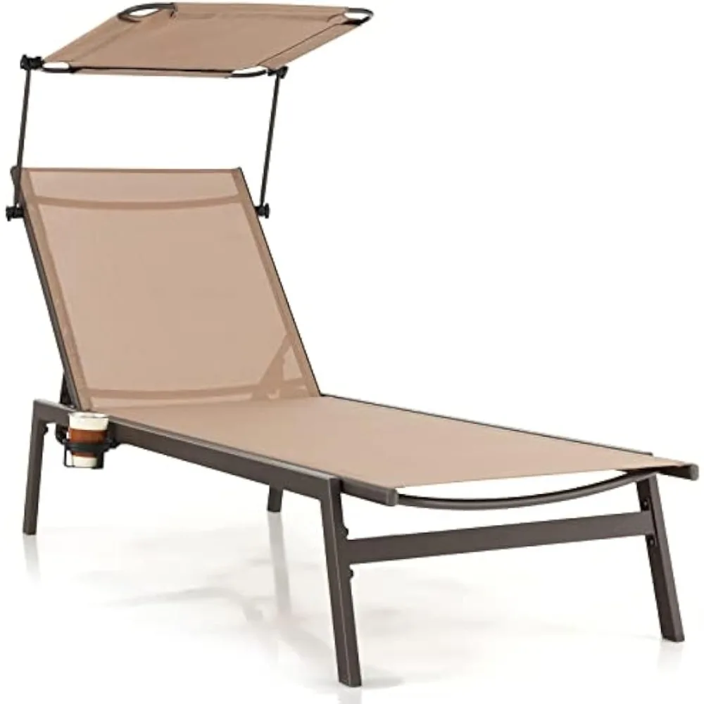 Outdoor Chaise Lounge, 6-Position Recliner Lounger with Adjustable Sun Shade & Cup Holder, Adjustable Reclining Chair
Outdoor Chaise Lounge, 6-Position Recliner Lounger with Adjustable Sun Shade & Cup Holder, Adjustable Reclining Chair