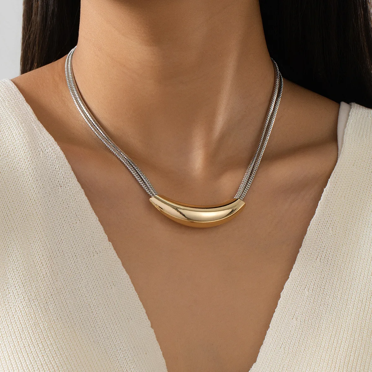 Modern Jewelry 2025 Trendy New Metallic Stainless Steel Gold Plated Choker Necklace for Women Girl Double Chains Gift Fashion 
Modern Jewelry 2025 Trendy New Metallic Stainless Steel Gold Plated Choker Necklace for Women Girl Double Chains Gift Fashion