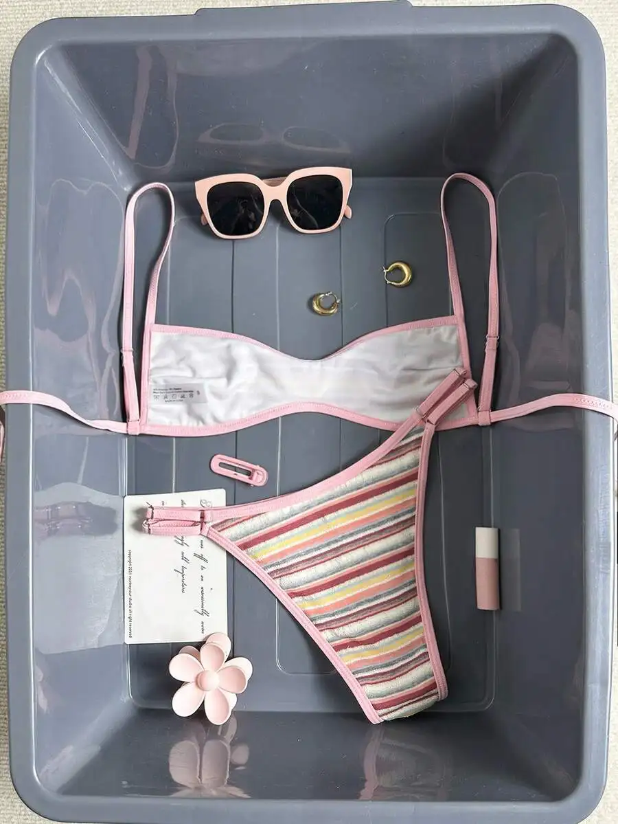 Womens Pink Striped Micro Bikini Set Bandeau Swimwear Beach Resort Outfit
Womens Pink Striped Micro Bikini Set Bandeau Swimwear Beach Resort Outfit