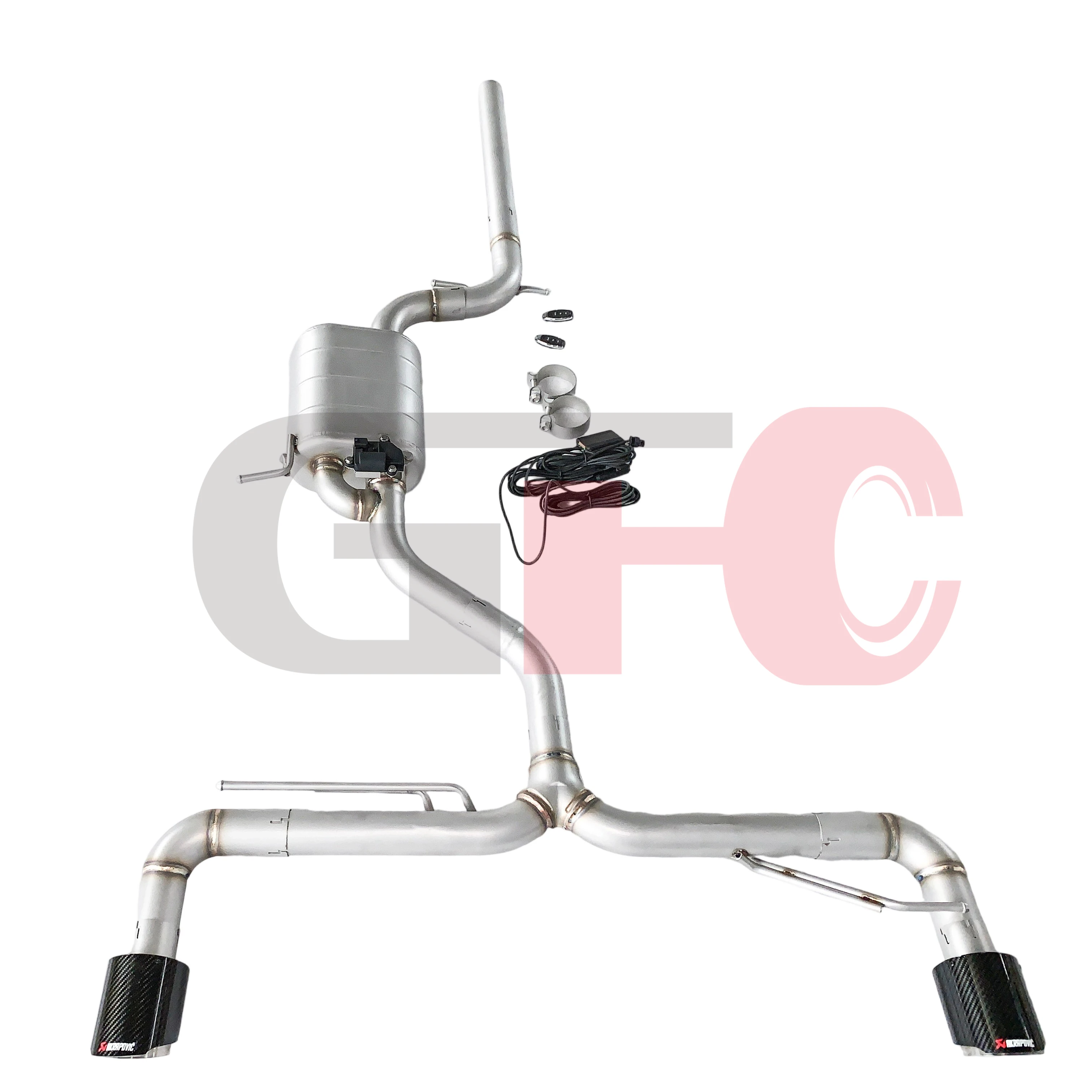 For Volkswagen Golf 6 GTI 2.0T catback exhaust system with electronic valve muffler, 2 tips matching the original rear bumper 
For Volkswagen Golf 6 GTI 2.0T catback exhaust system with electronic valve muffler, 2 tips matching the original rear bumper