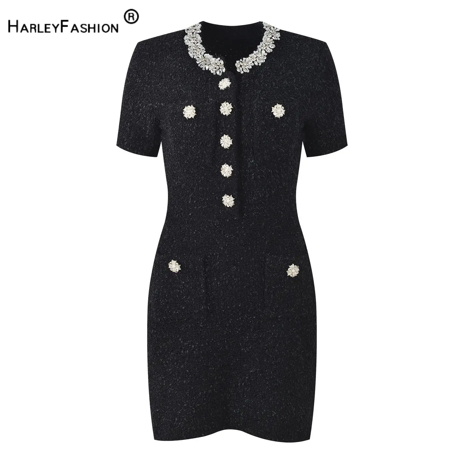 French Style Luxury Rhinestone O-neck 2025 Lady Short Sleeve Wear Women Slim Fitted Knit Mini Dress
French Style Luxury Rhinestone O-neck 2025 Lady Short Sleeve Wear Women Slim Fitted Knit Mini Dress