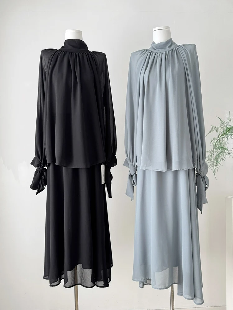 Autumn Winter Women French Vintage Elegant Old Money Chiffon Outfits 2 Piece Set Long Sleeve Loose Casual Shirt + Midi Skirts
Autumn Winter Women French Vintage Elegant Old Money Chiffon Outfits 2 Piece Set Long Sleeve Loose Casual Shirt + Midi Skirts