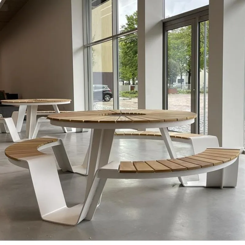 Outdoor courtyard one-piece table and chair Stainless steel teak public place Park chair Galvanized steel card seat Public
Outdoor courtyard one-piece table and chair Stainless steel teak public place Park chair Galvanized steel card seat Public