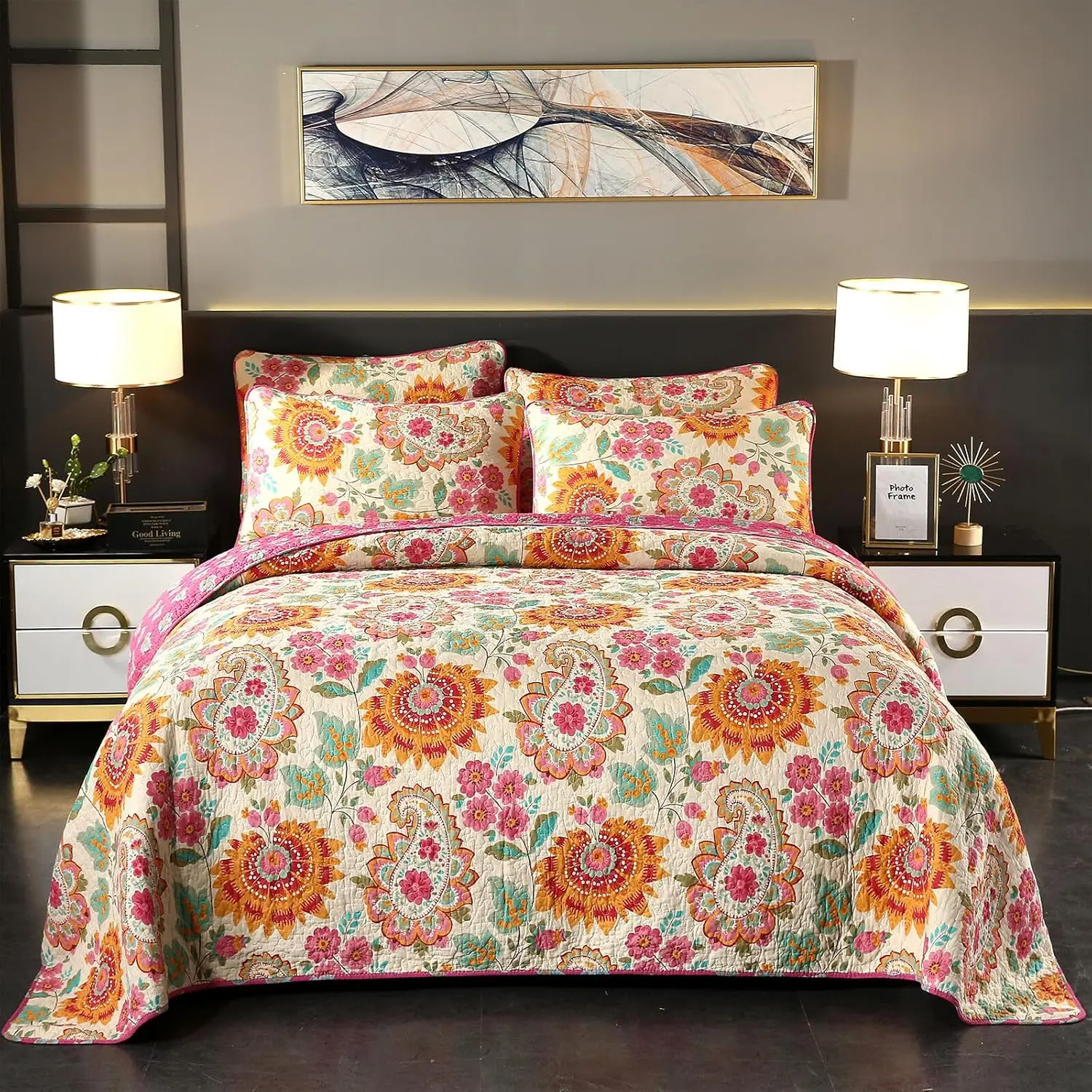 100% Cotton Boho Quilt Set Full Queen Size Paisley Floral Patterned Bedspread 98x90 Bohemian Coverlet 3 Pieces
100% Cotton Boho Quilt Set Full Queen Size Paisley Floral Patterned Bedspread 98x90 Bohemian Coverlet 3 Pieces
