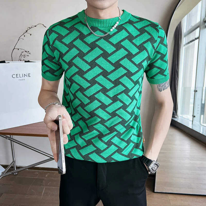 2023 Men Summer Short-Sleeved Knit Sweater/Man Slim Fit Plaid Round Collar Pullover/Male Knitted T-shirt Plus Size 3XL
2023 Men Summer Short-Sleeved Knit Sweater/Man Slim Fit Plaid Round Collar Pullover/Male Knitted T-shirt Plus Size 3XL