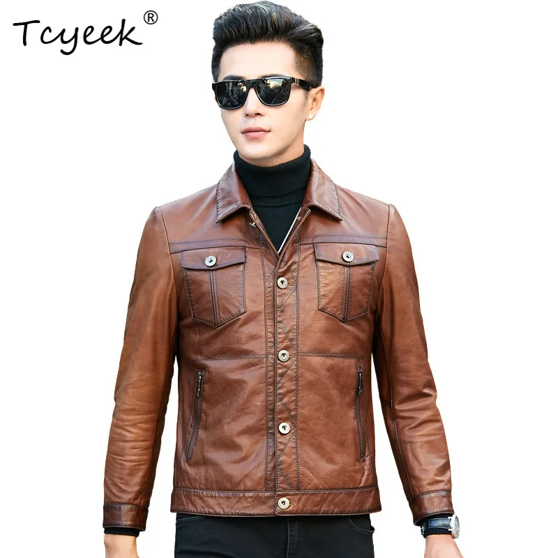Tcyeek Top Layer Sheepskin Spring Autumn High End Trendy Lapel Solid Color Men Genuine Leather Jacket Jaqueta De Couro Masculina
Tcyeek Top Layer Sheepskin Spring Autumn High End Trendy Lapel Solid Color Men Genuine Leather Jacket Jaqueta De Couro Masculina