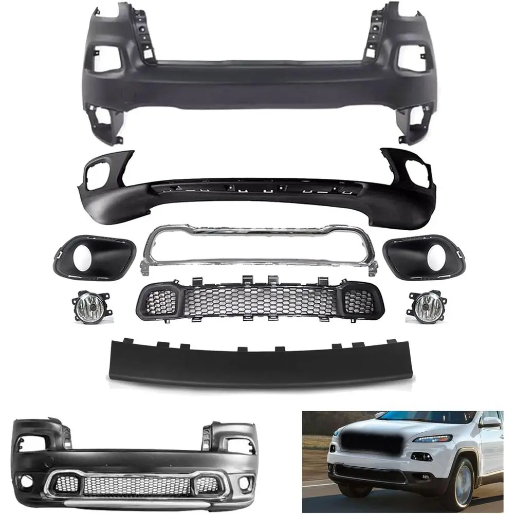 Front Bumper Cover Assembly with Lower Grille/Trim Surround/Fog Lights Compatible with 2015-2018 Cherokee Replacement Bumper Ful
Front Bumper Cover Assembly with Lower Grille/Trim Surround/Fog Lights Compatible with 2015-2018 Cherokee Replacement Bumper Ful