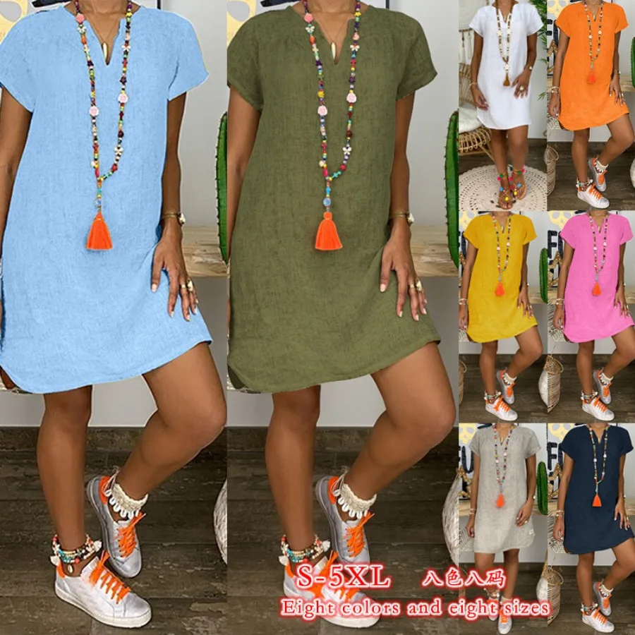 【New style】European and American women's dress 2021 summer hot sale new style woven linen loose casual short-sleeved simple Eur
【New style】European and American women's dress 2021 summer hot sale new style woven linen loose casual short-sleeved simple Eur