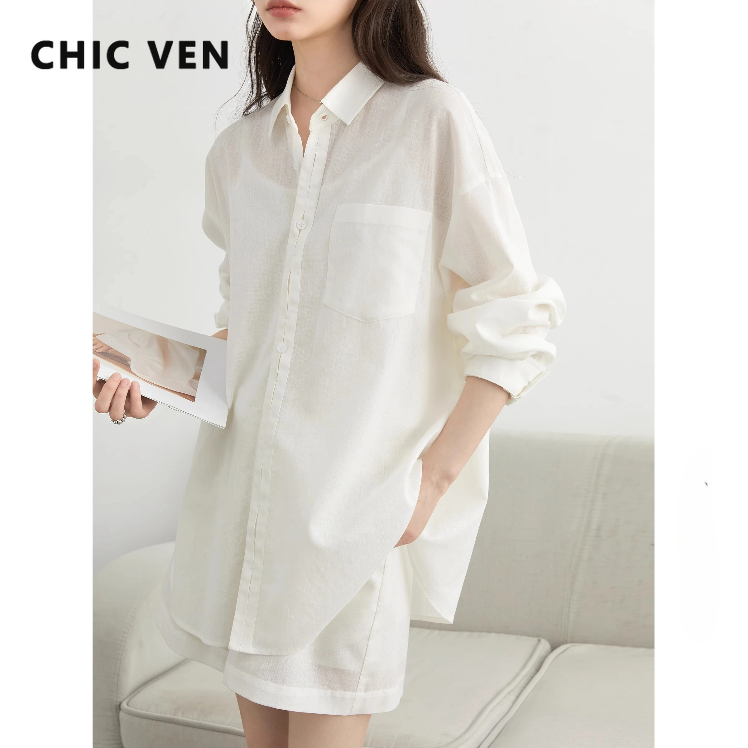 Женские рубашки CHIC VEN, однотонные свободные повседневные льняные рубашки с эластичной резинкой на талии, широкие женские шорты, комплект летней одежды 2025 г.
Женские рубашки CHIC VEN, однотонные свободные повседневные льняные рубашки с эластичной резинкой на талии, широкие женские шорты, комплект летней одежды 2025 г.