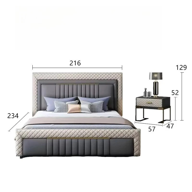 Light luxury leather bedroom bed with storage function tufted pillows on the head of the bed
Light luxury leather bedroom bed with storage function tufted pillows on the head of the bed