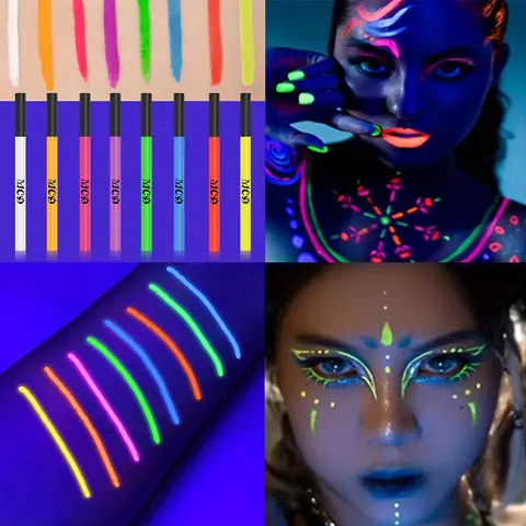 Pintura facial y corporal en 8 colores, 1 unidad, pintura facial de neón con luz UV, maquillaje artístico, azul, verde, resistente al agua, pintura corporal para fiesta de Navidad, cosméticos