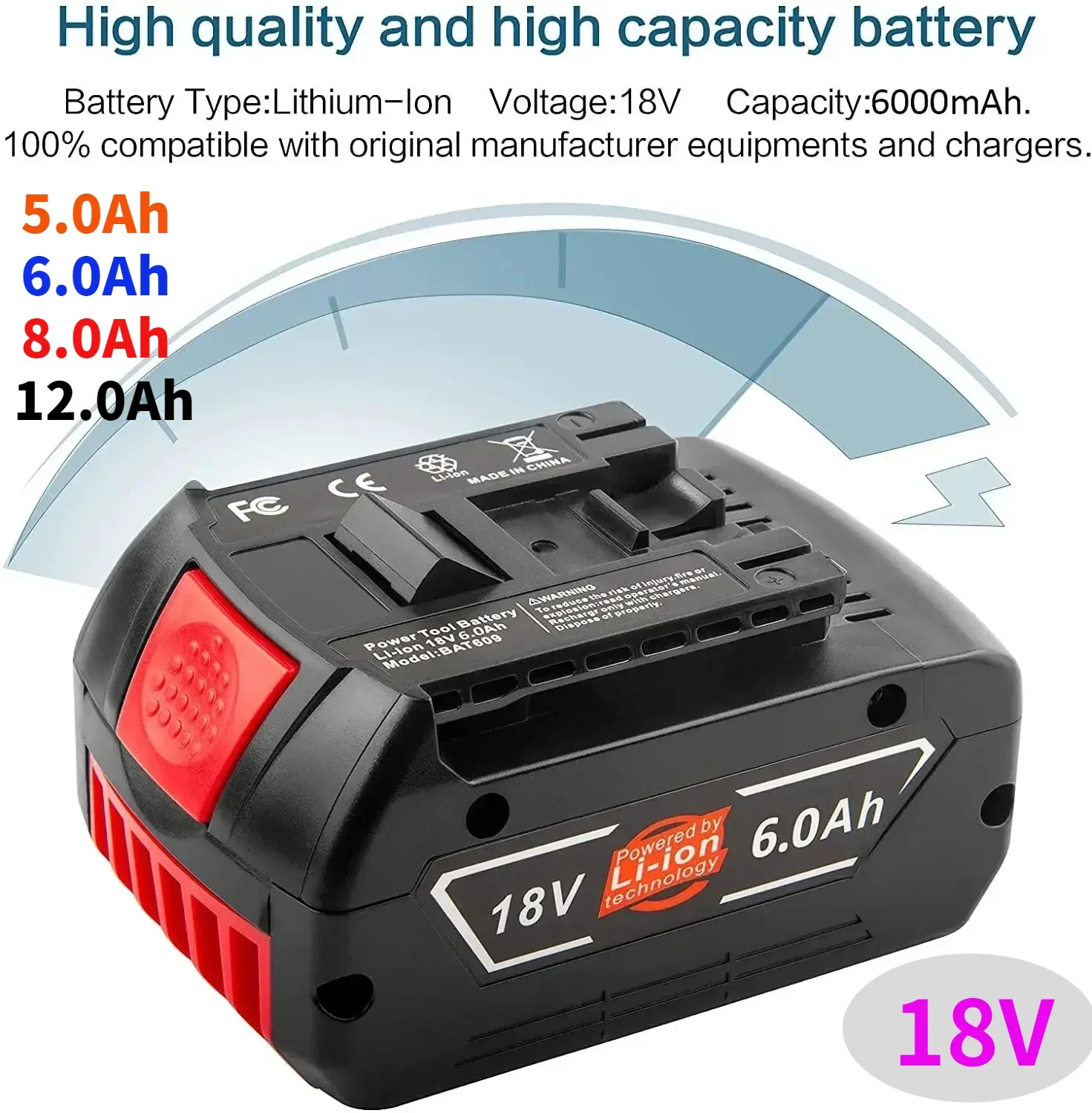 New 18V Battery 6.0Ah forBosch Electric Drill 18V 6000mAh Rechargeable Li-ion Battery BAT609, BAT609G, BAT618, BAT618G, BAT614
New 18V Battery 6.0Ah forBosch Electric Drill 18V 6000mAh Rechargeable Li-ion Battery BAT609, BAT609G, BAT618, BAT618G, BAT614