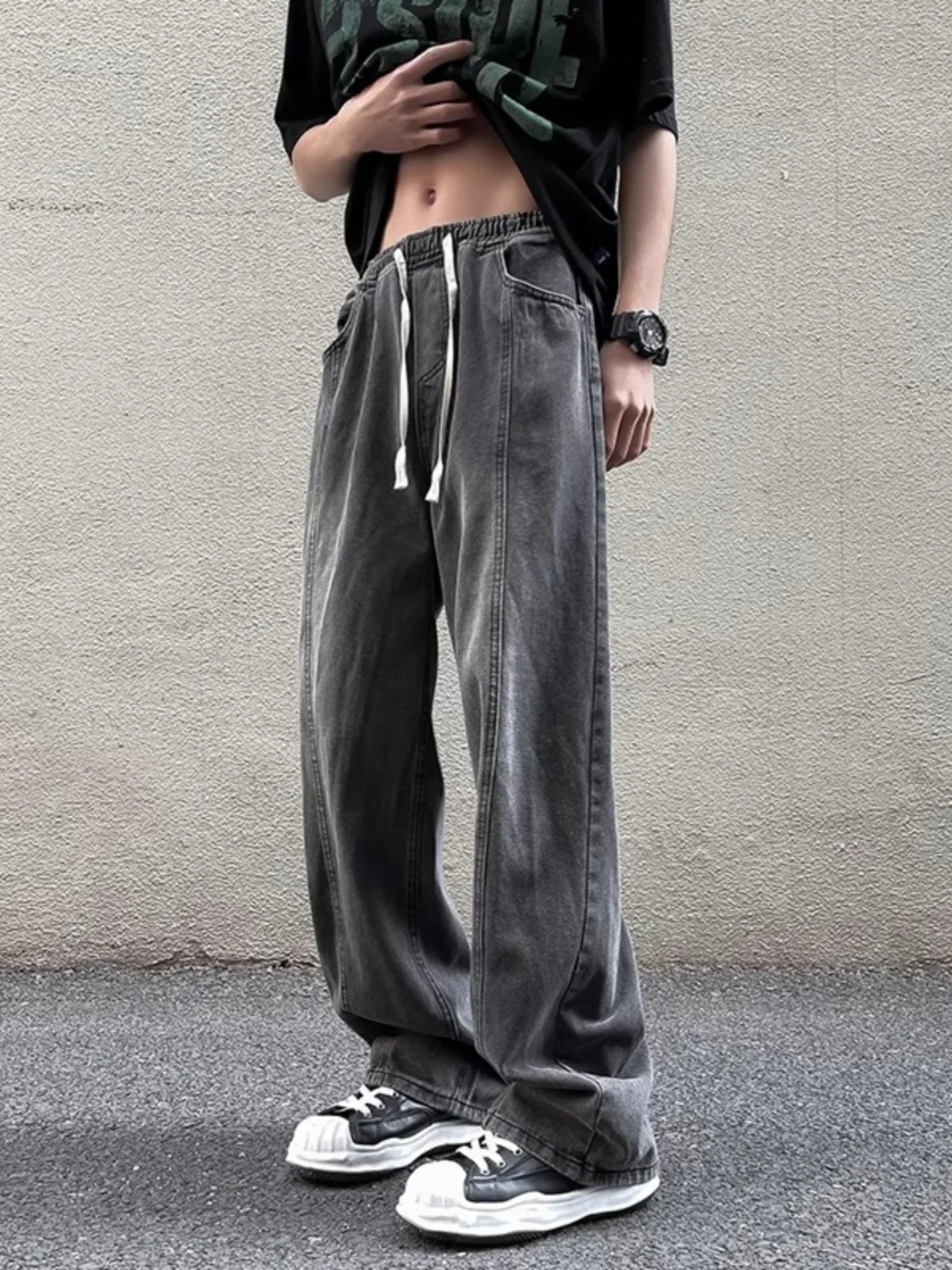 American Street Style Worn-Out Drawstring Elastic Waist Jeans Loose Straight Leg Slimming Long Pants for Men And Women
American Street Style Worn-Out Drawstring Elastic Waist Jeans Loose Straight Leg Slimming Long Pants for Men And Women