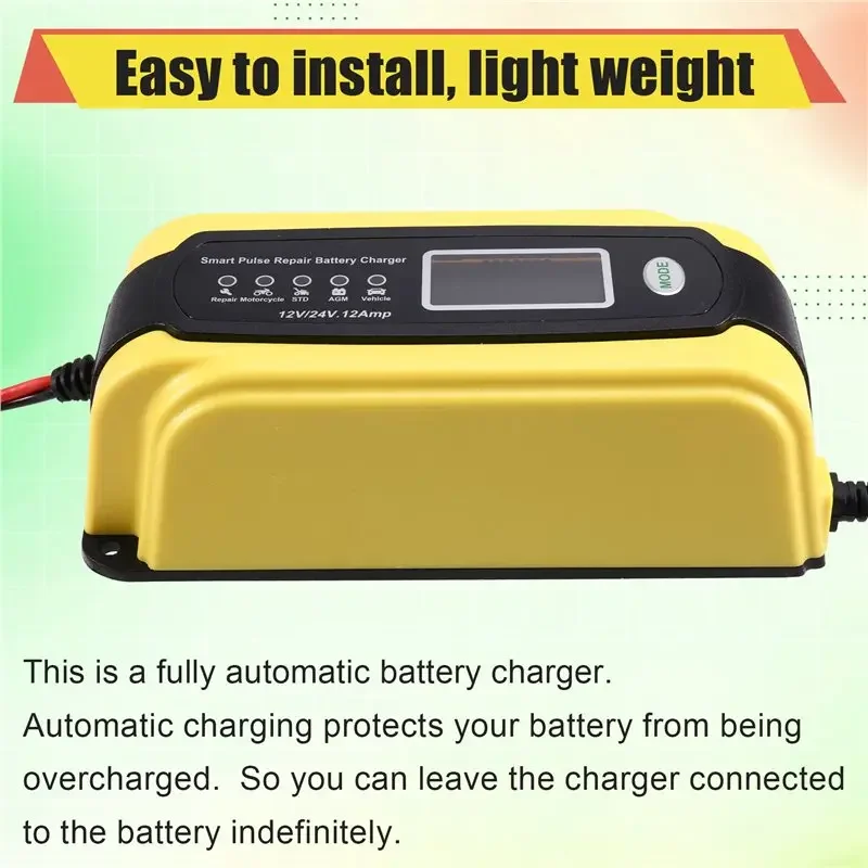 Battery And Maintainer-12V/24V 12A Automatic Pulse Repair Desulfator For Car, Motorcycle SUV EU PLUG
Battery And Maintainer-12V/24V 12A Automatic Pulse Repair Desulfator For Car, Motorcycle SUV EU PLUG