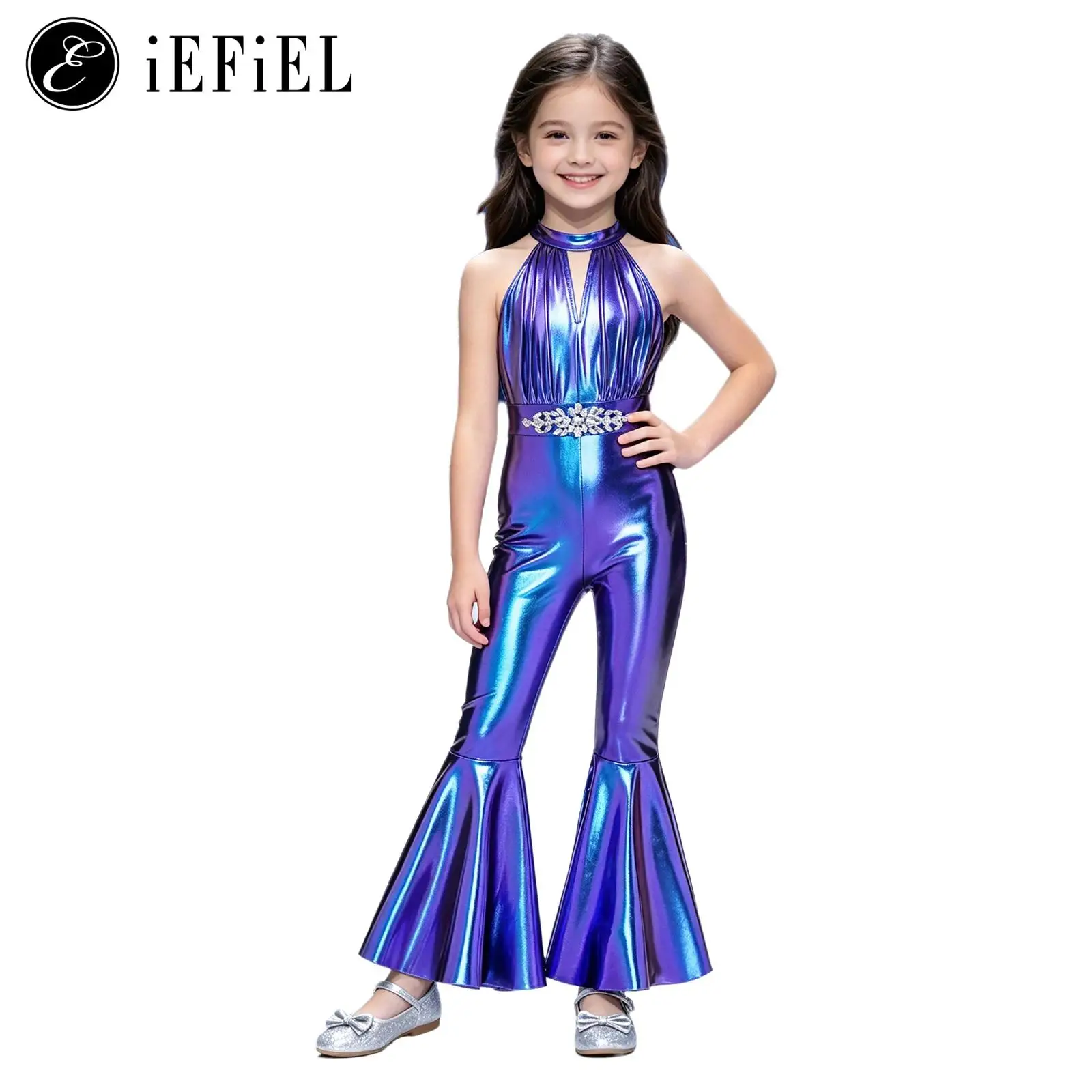 Girls Metallic Shiny Rompers Jazz Dance Jumpsuit Rhinestone Halter Sleeveless Hippie Bell Bottoms One Piece Bodysuit Dancewear
Girls Metallic Shiny Rompers Jazz Dance Jumpsuit Rhinestone Halter Sleeveless Hippie Bell Bottoms One Piece Bodysuit Dancewear